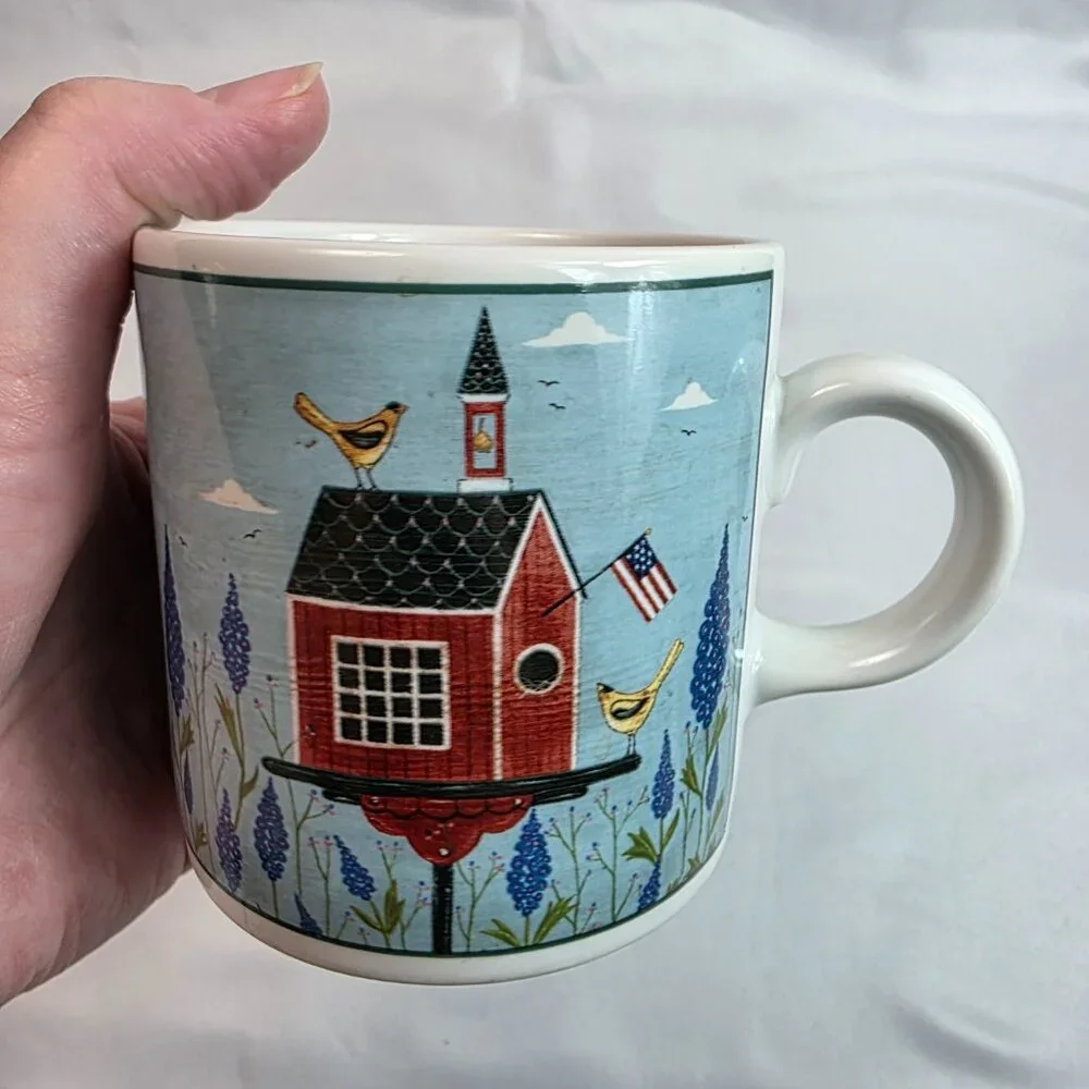 Sakura Birdhouses Creamer Blue with White Birdhouse Warren Kimball